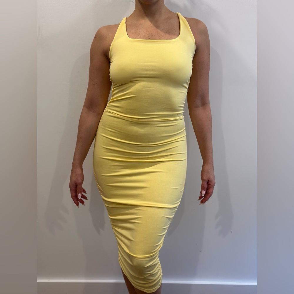 Yellow Ruched Tank Bodycon Dress